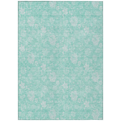 5' X 8' Ivory Floral Washable Indoor Outdoor Area Rug