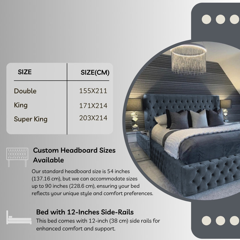 Aliyannah Upholstered Ottoman Storage Bed, Kingsize (5'), Steel