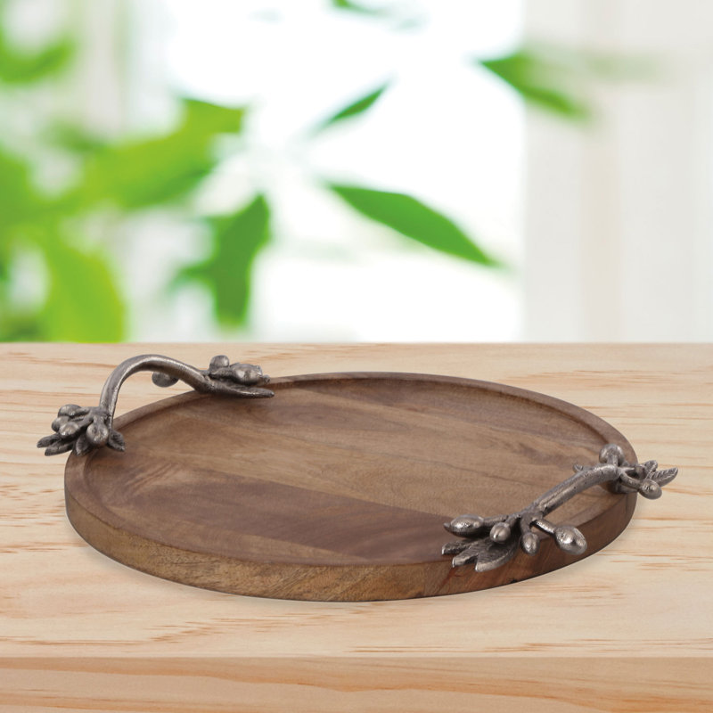 Leaf and Berry Handle Mango Wood Tray