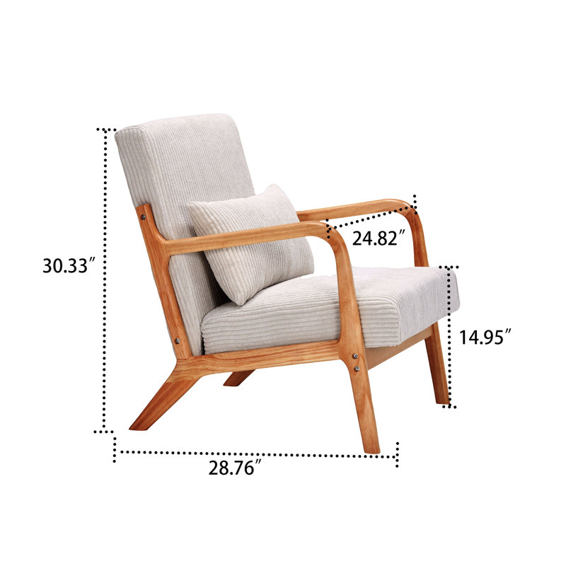 Chaise d'appoint rembourrée en polyester avec pieds en bois d'hévéa massif, Marron clair, Beige