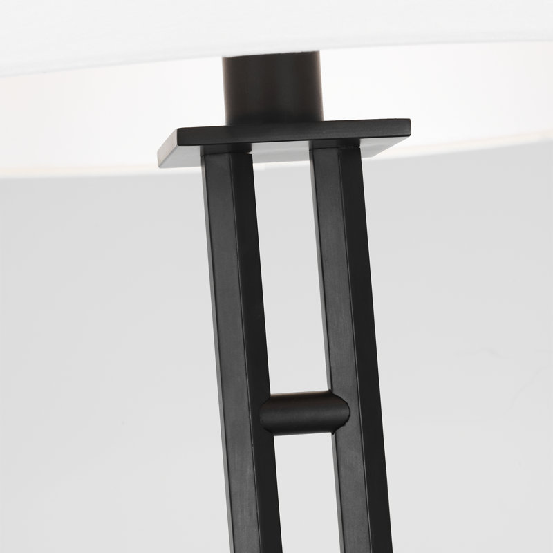 Aged Iron Floor Lamp with White Linen Shade