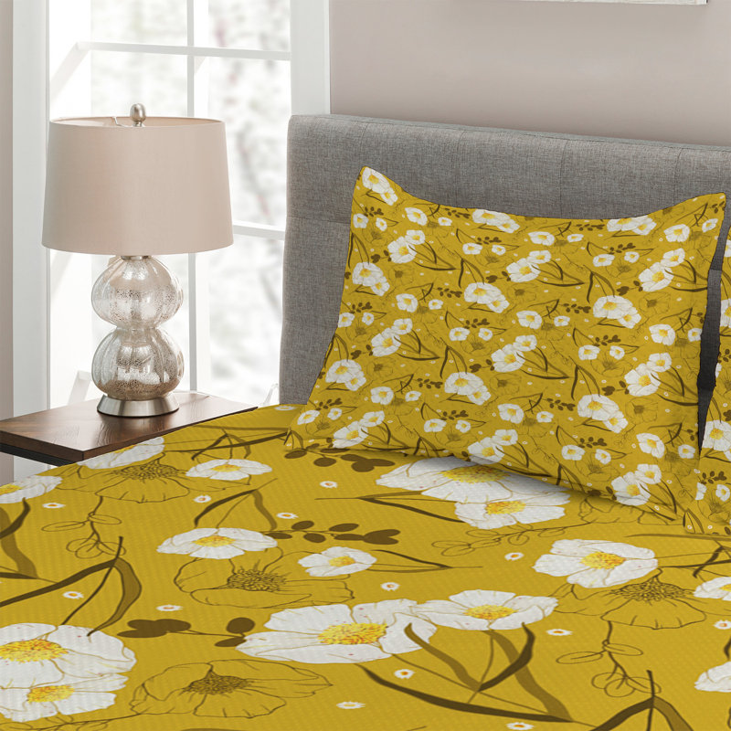 Bunny Polyester Floral Coverlet, King Bedspread + 2 Shams