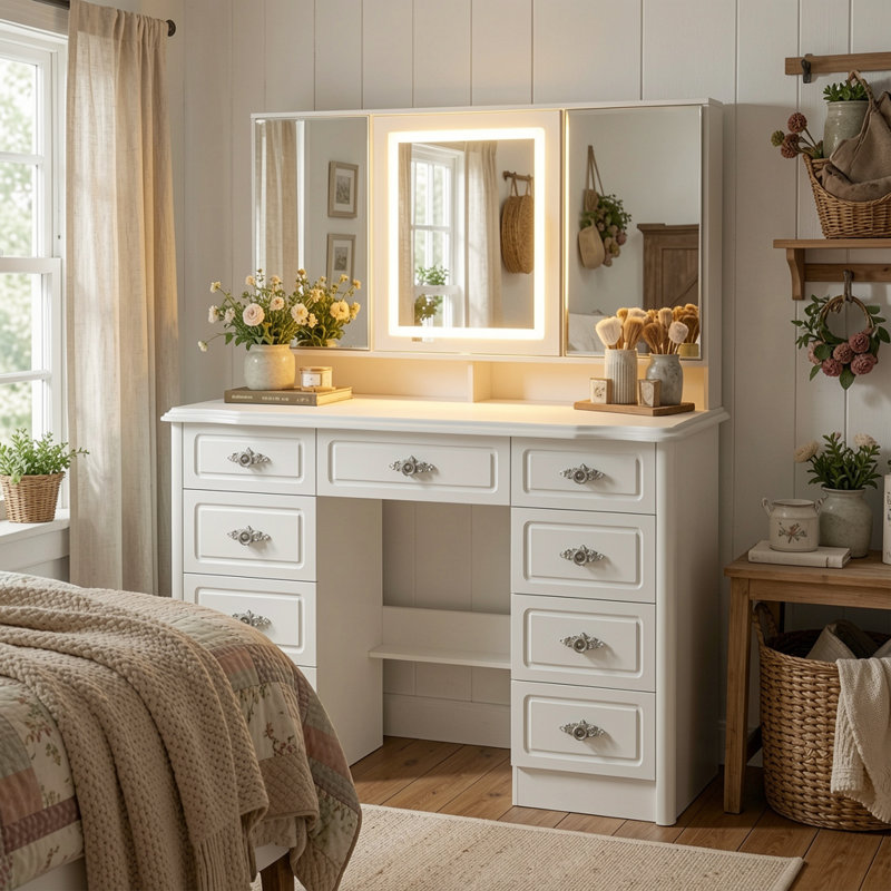 Anietra 9-Drawer Vanity With 3-Mirror