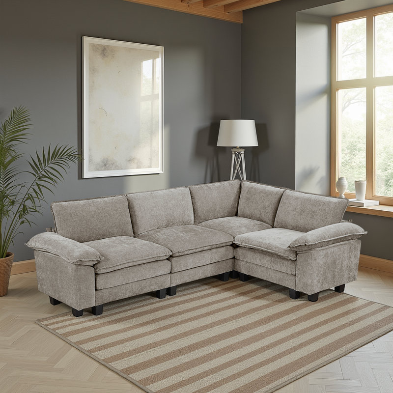 Snyder 110.5" Modern & Contemporary Sectional Sofa - Chenille Modular Sectional Sofa with Durable Plywood Construction and Supportive Foam & Pocket Coils