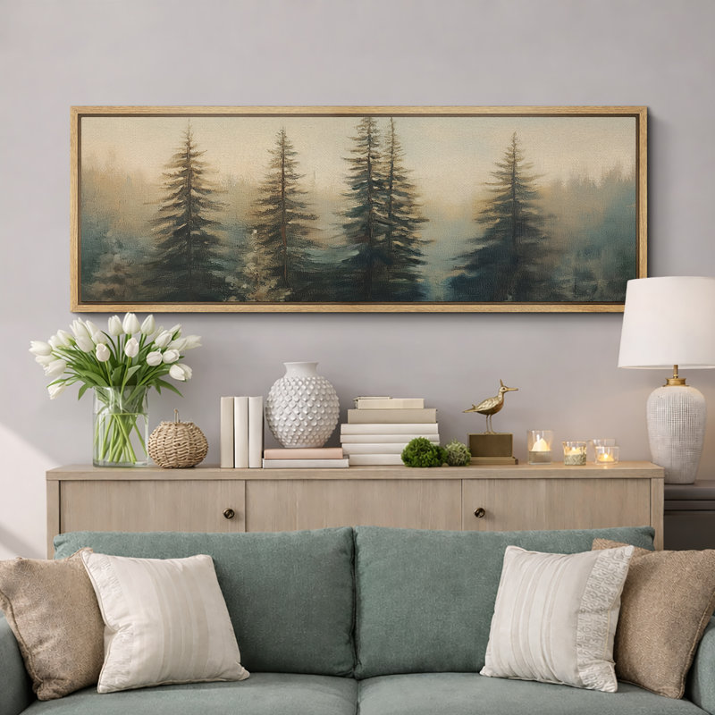 Art de pin vert, peintures murales effet de coups de pinceau, impression numérique sur toile giclée sur toile, Naturel