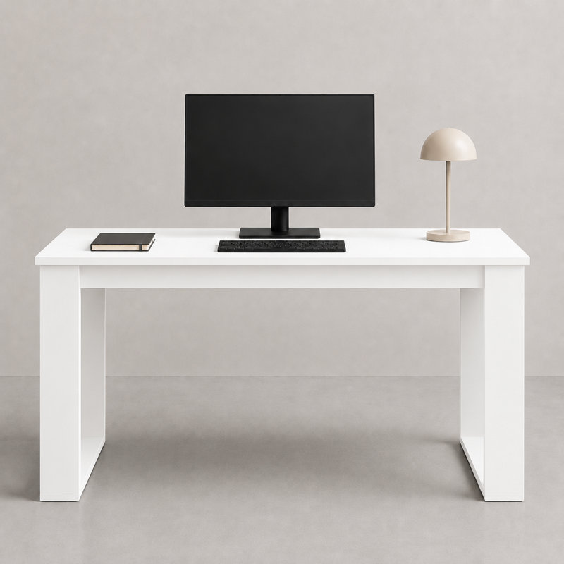 Bureau d'écriture rectangulaire en bois manufacturé H 28,7 "x l 47,2" Eulla, White, H 28,7 po x l 23,6 po x P 47 po