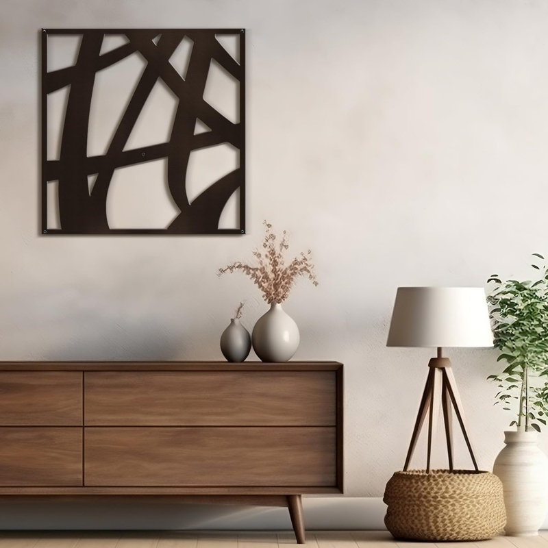 Abstrait audacieux ligne géométrique moderne abstrait décoratif décoratif suspendu, H 30 po x l 30 po x P 0,05 po, Brun