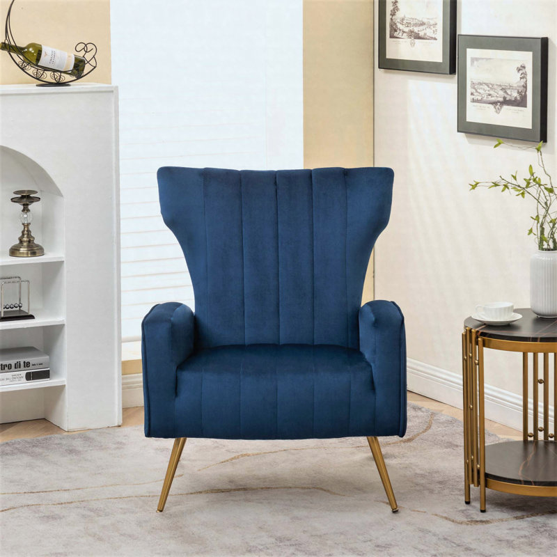 Fauteuil d'appoint à oreilles en velours, Bleu