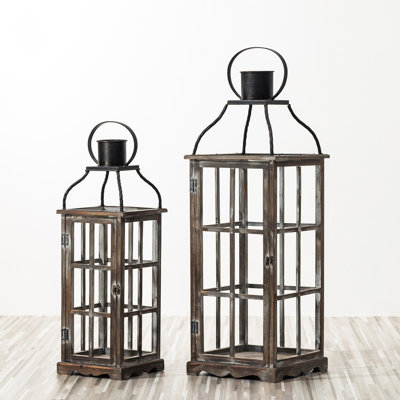 Ensemble de 2 lanternes de table en bois et métal