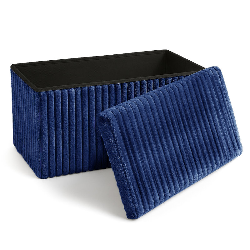 38 CORDUROY STORAGE BOX, 38cm H x 76cm W x 7cm D, Blue