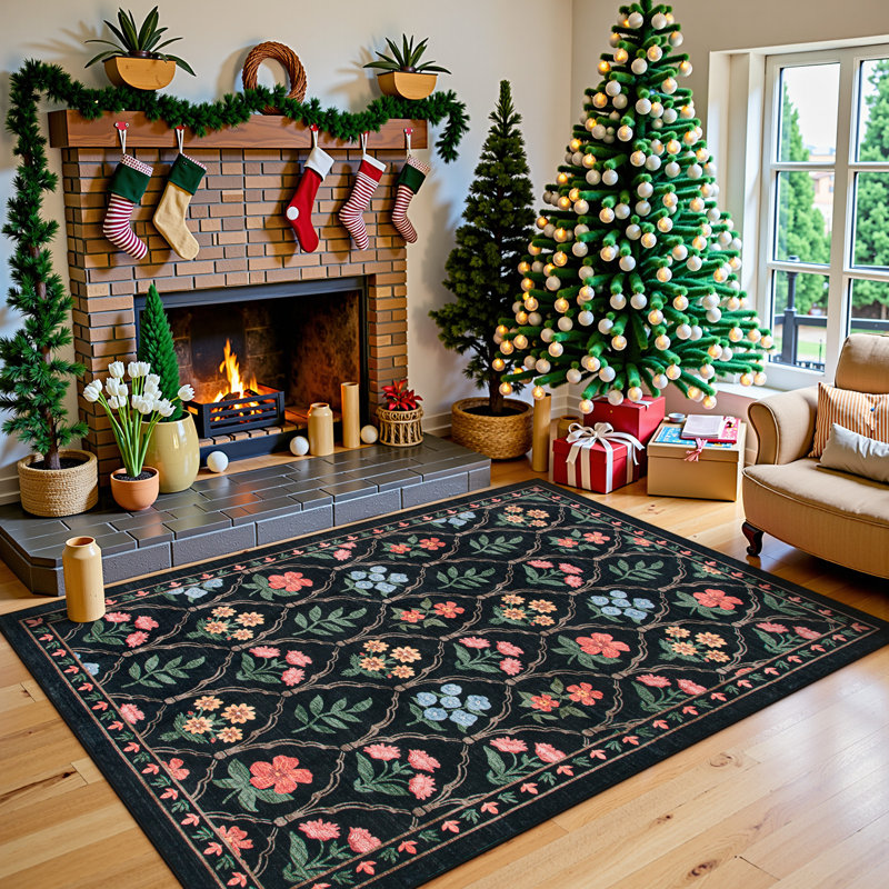 Tapis de Noël antidérapant de Noël, Rectangle 5 pi x 7 pi