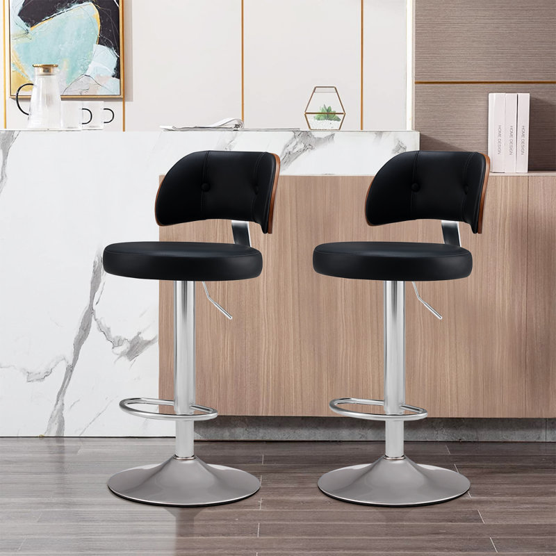 Swivel Bar Stools Seat Adjustable H 62-84cm Barstools with Upholstered Back(set of 2/4), Black, 2