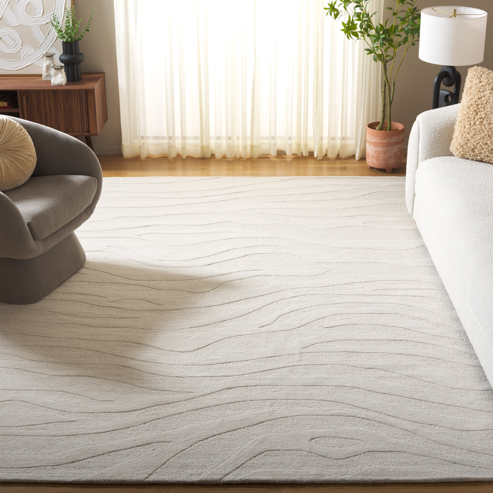 Burleson Ivory Hand-Tufted Abstract Wool Rug, Rectangle 8' x 10'