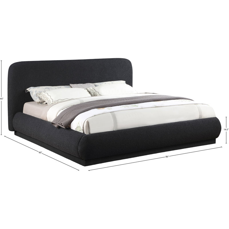 Rigby Upholstered Platform Bed, King, Black Boucle Fabric