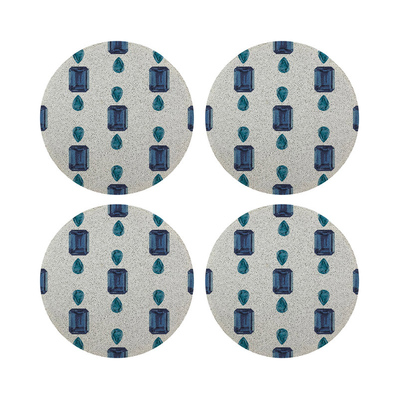 Gem Emeralds Vegan Leather Round Pebble Placemat