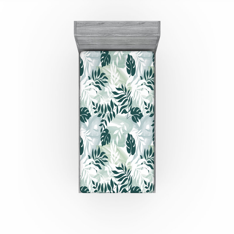Drap-housse Ambesonne, Drap-housse pour lit simple TG, Bleu sarcelle foncé, blanc / floral
