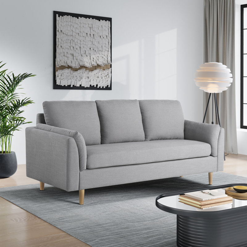 Jica 79" Mid-Century Modern Sloped Pillow Arm Upholstered Sofa, Light Gray