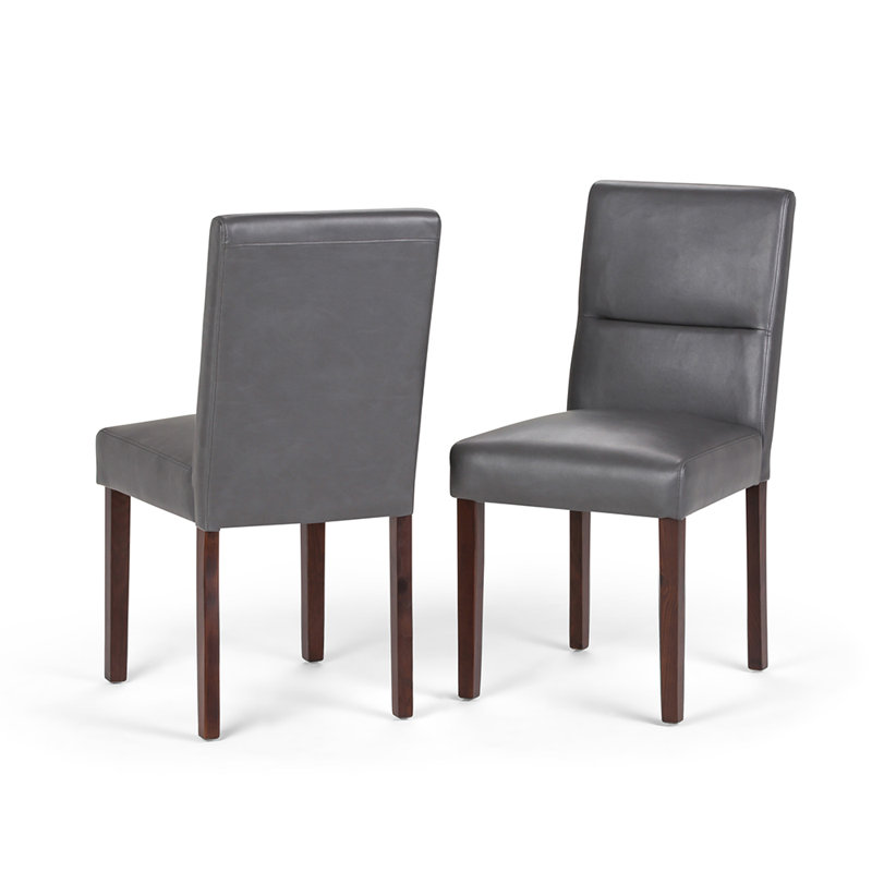 Stone Gray Faux Leather Parsons Side Chair with Sleek Wood Legs