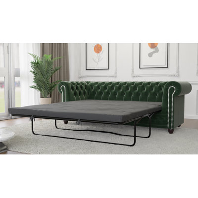 Chesterfield Hanna 3 Seater Sofa with Sleeping Function Made of Velvet Fabric with Solid Wood Legs