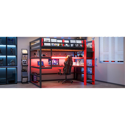 Red Full Size Wood Loft Bed With Desk, Multi - Storage And , For A Heroic Gaming Setup Sophisticated