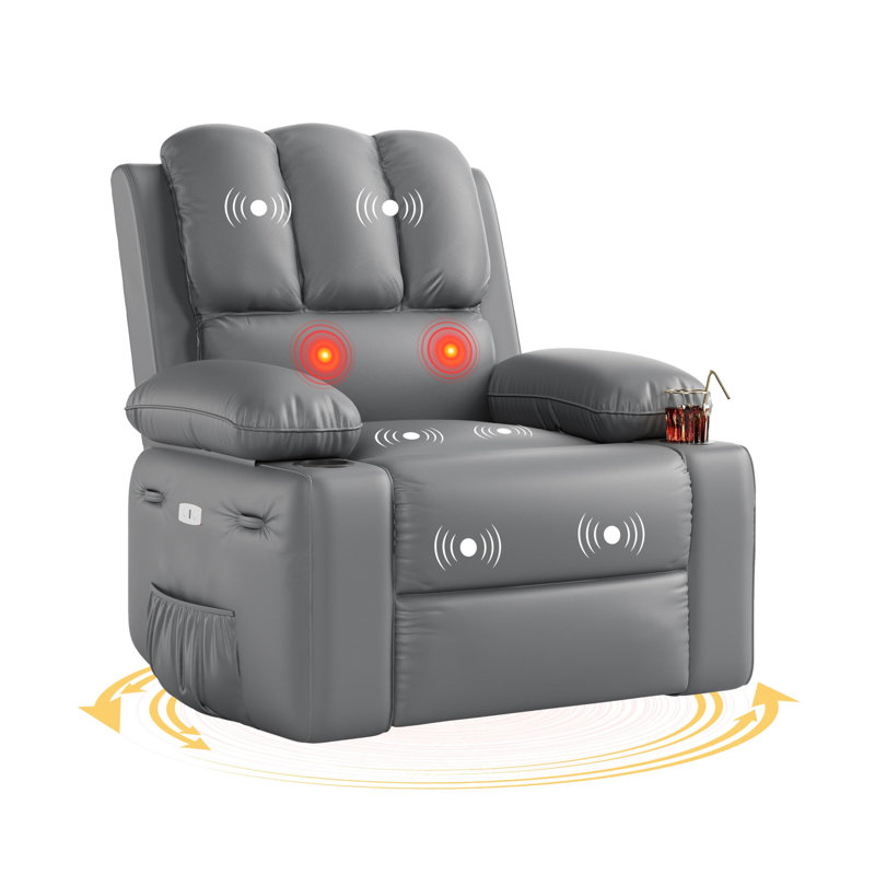 37.4" Electric Power Recliner with Heat and Massage, Rocking Recliner Chair 22" Seat with Cup Holders, Grey