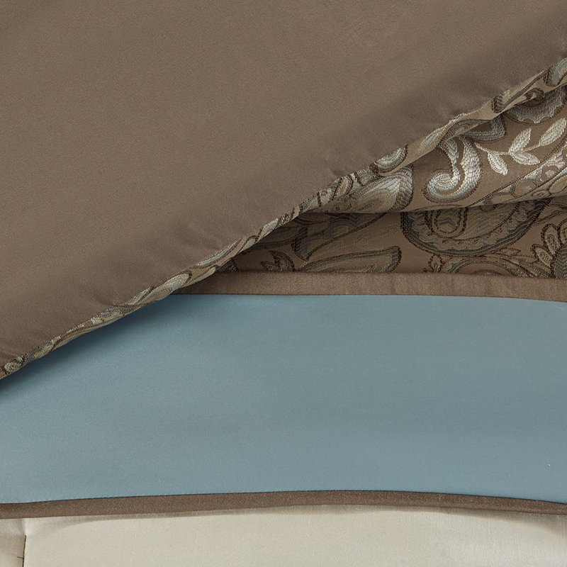 Édredon bleu 7 pièces pour très grand lit orné d'un magnifique motif cachemire