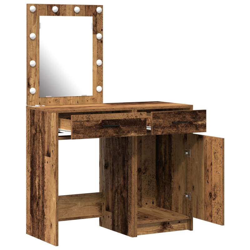 Dressing Table with Mirror and Storage Included, Old Wood
