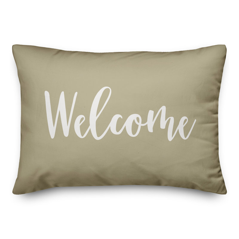 Beige Cotton Reversible Welcome Lumbar Pillow