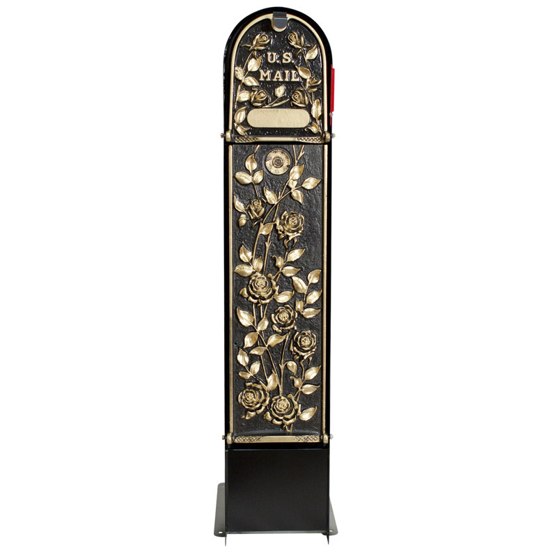Morning Rose Black and Gold Locking Steel Mailbox