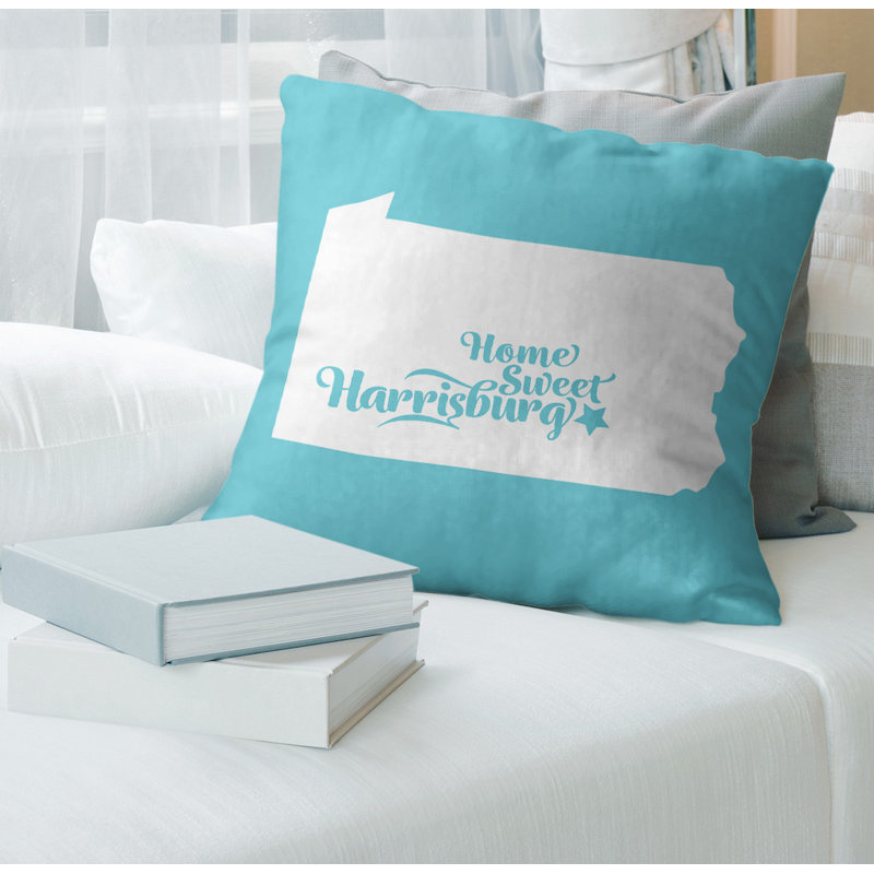 Linen Reversible Pillow Cover, 16" x 16", Harrisburg/Pennsylvania, Teal