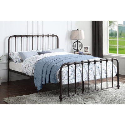 Lit de chambre à coucher en métal de couleur bronze foncé, plateforme complète avec une superbe finition