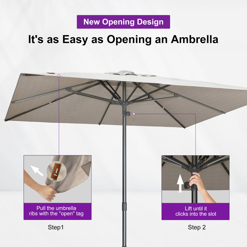 Parasol de table semi-automatique pour l'extérieur, L 108 po x P 144 po, Gris