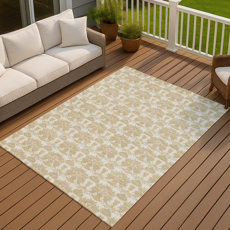 Machine Washable Indoor/Outdoor Chantille ACN2682 Floral Rug, Ivory, 5' x 7'6"