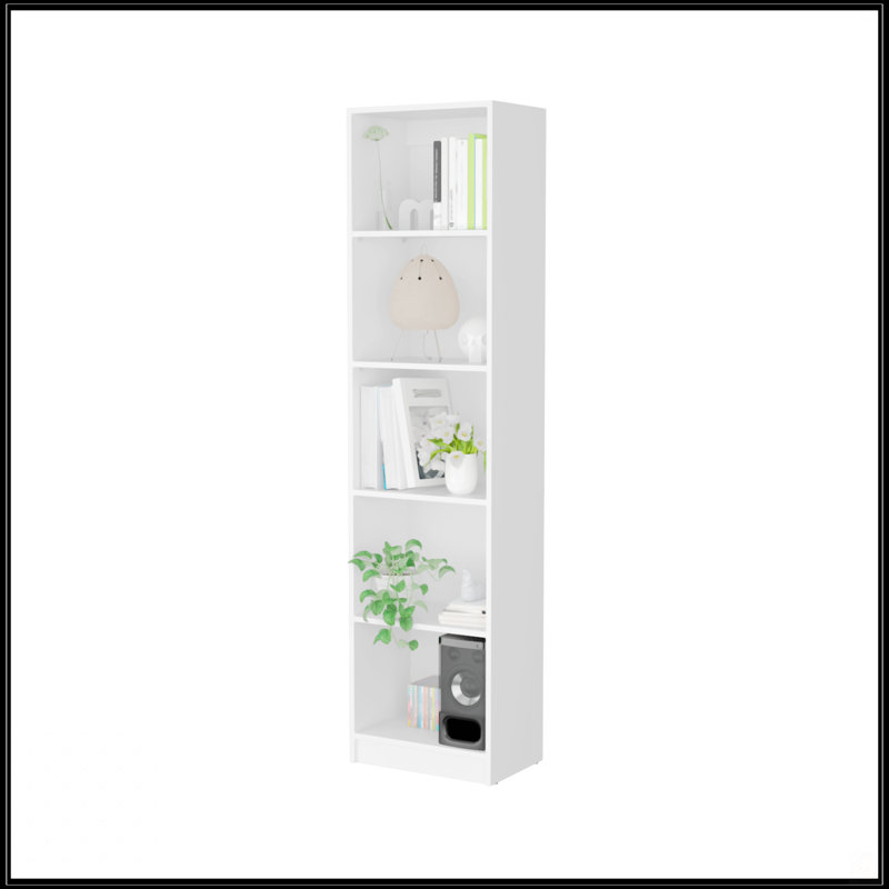 5-Shelf Slim Bookcase, White