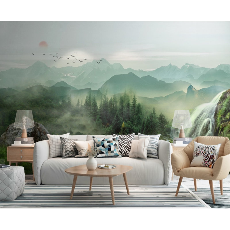 Papier peint amovible Waterfall Misty Landscape Sunrise Country Style, L 75 po x l 112 po