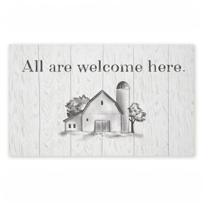 Tapis de porte d'extérieur imprimé All All Welcome, 18 po x 30 po, par Emily Call