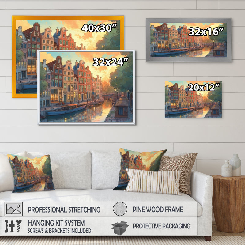 Peaceful Amsterdam I, reproduction d'art sur toile, H 16 po x l 32 po x P 1 po, Toile tendue