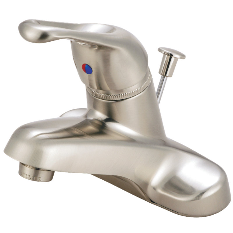 Kingston Brass Wyndham Single-Handle Deck Mount 4" Centerset Bathroom Faucet, Brushed Nickel, Plastic Pop-Up Drain Included