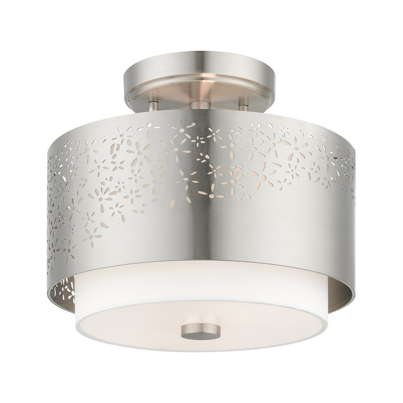Brushed Nickel Drum LED Indoor/Outdoor Semi-Flush Mount