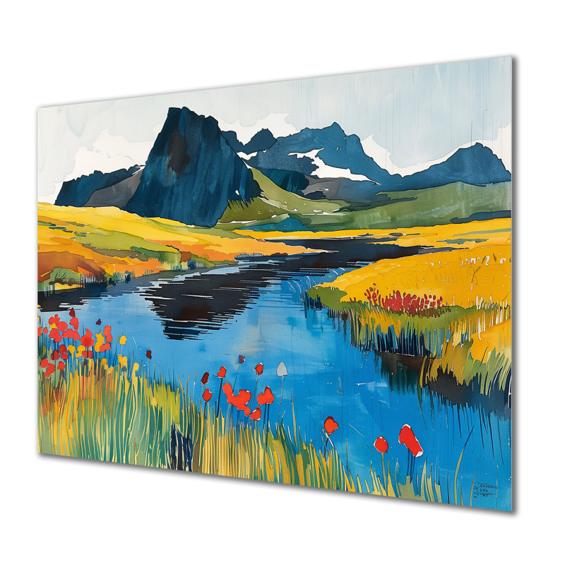 Islande, montagne et lac Meadow I - paysage de montagnes, impression d'art mural, Métal métal, H 30 po x l 40 po x P 1,5 po