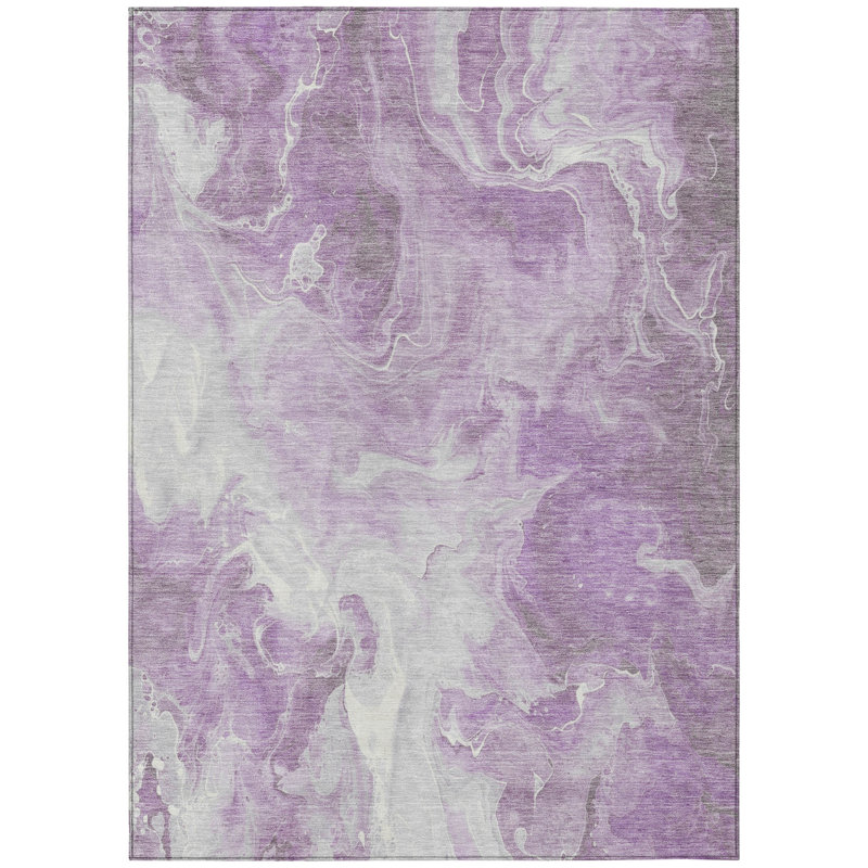 Tapis intérieur lavable abstrait ivoire 9 pi x 12 pi lavande et ivoire
