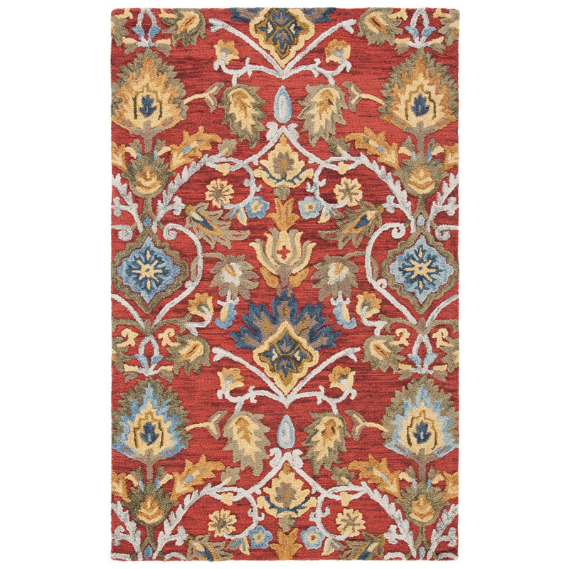 Floral Wool Hand Woven Area Rug, Rectangle 183cm x 274cm