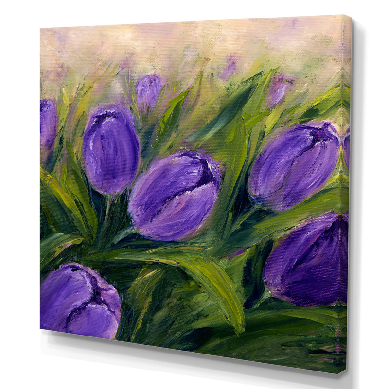 Bouquet de tulipes mauves - décoration murale traditionnelle sur toile, H 16 po x l 16 po x P 1 po, Toile tendue