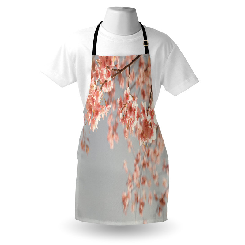 Tablier de pêche East Urban Home unisexe, arbres Sakura, taille adulte, corail bleu-gris