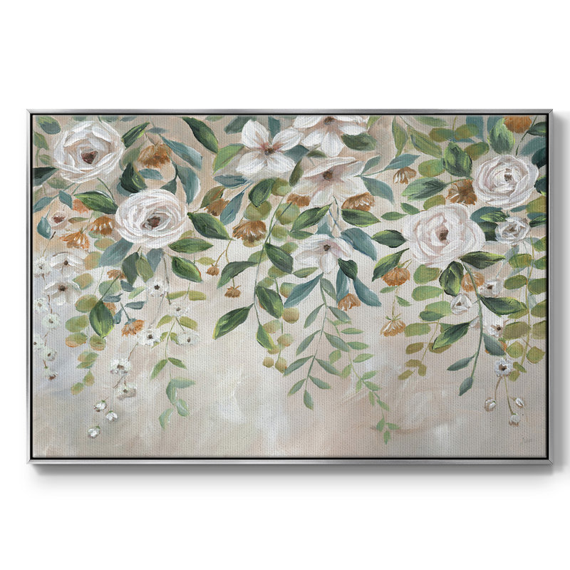 Cascade de fleurs encadrées sur toile, Argent, H 17 po x l 25 po x P 2 po