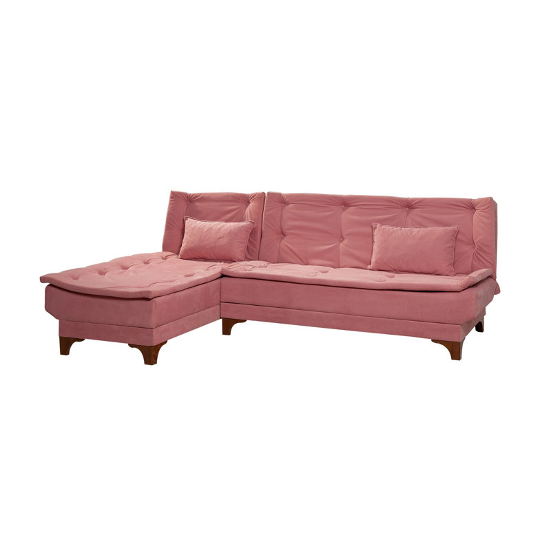 Corner Sofa-Bed, Pink Polyester Blend