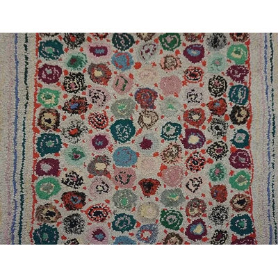 Antique American Penny Folk Art Pattern Very Long Hooked Hallway Runner Rug