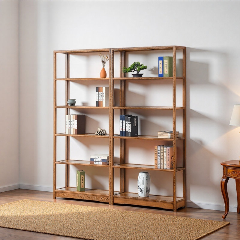 Nouvelle bibliothèque de style rétro chinois, (4 tablettes) H 77,9 po x l 70,9 po x P 11,8 po