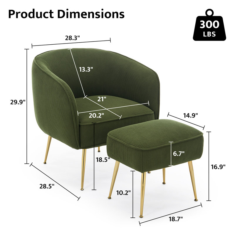 Fauteuil demi-tonneau d'appoint en velours côtelé de 28,3 po de largeur avec repose-pieds Yaneth