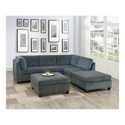 Ensemble de canapé modulaire en chenille gris modulaire 6 pièces